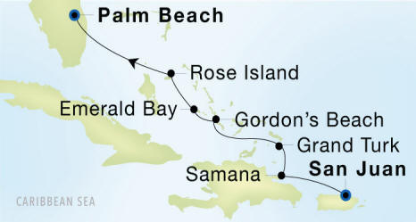 San Juan to Palm Beach Luxury Cruise Itinerary Map