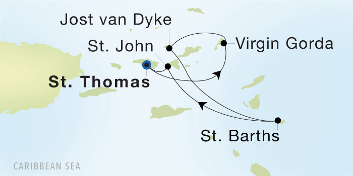 Charlotte Amalie, St. Thomas to Charlotte Amalie, St. Thomas SeaDream voyage 22902 itinerary map