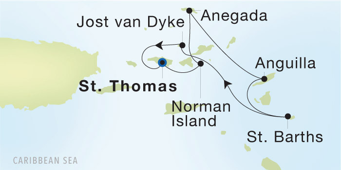 Charlotte Amalie, St. Thomas to Charlotte Amalie, St. Thomas SeaDream voyage 22905 itinerary map
