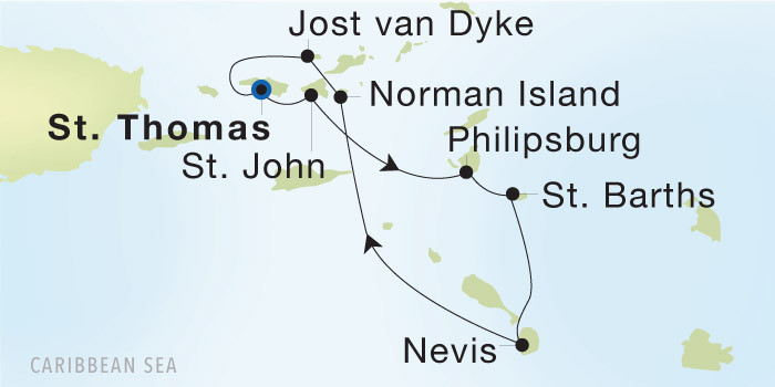 Charlotte Amalie, St. Thomas to Charlotte Amalie, St. Thomas SeaDream voyage 22906 itinerary map