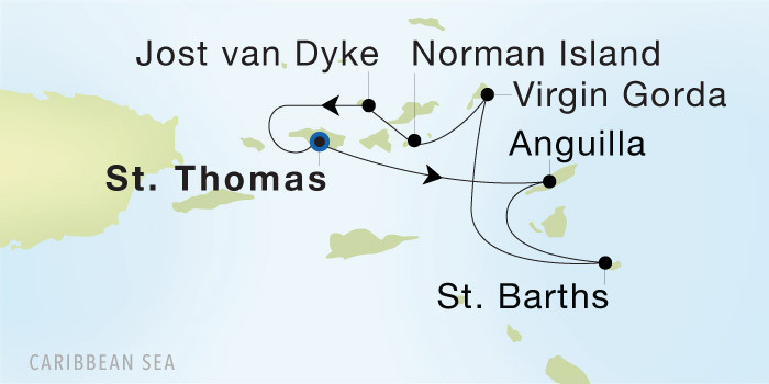 Charlotte Amalie, St. Thomas to Charlotte Amalie, St. Thomas SeaDream voyage 22907 itinerary map