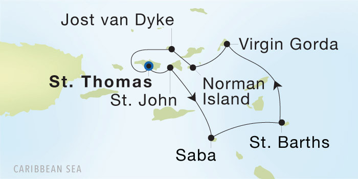 Charlotte Amalie, St. Thomas to Charlotte Amalie, St. Thomas SeaDream voyage 22909 itinerary map