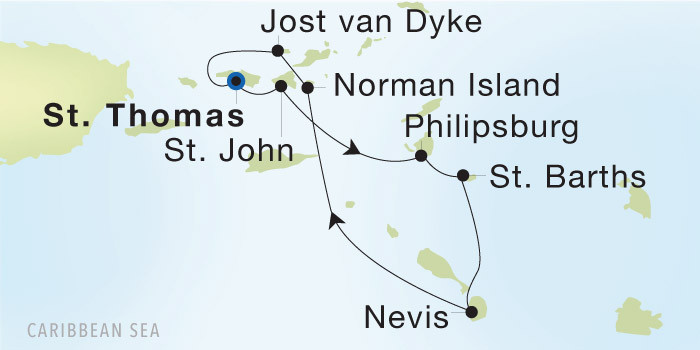 Charlotte Amalie, St. Thomas to Charlotte Amalie, St. Thomas SeaDream voyage 22910 itinerary map