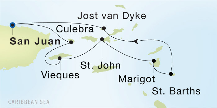 San Juan to San Juan SeaDream voyage 22912 itinerary map