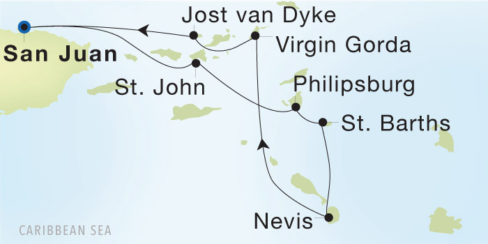 San Juan to San Juan SeaDream voyage 22914 itinerary map