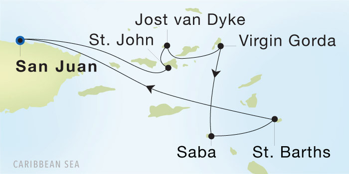 San Juan to San Juan SeaDream voyage 22915 itinerary map