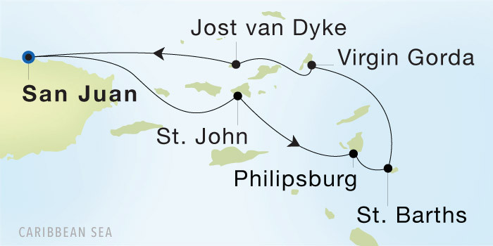 San Juan to San Juan SeaDream voyage 22916 itinerary map