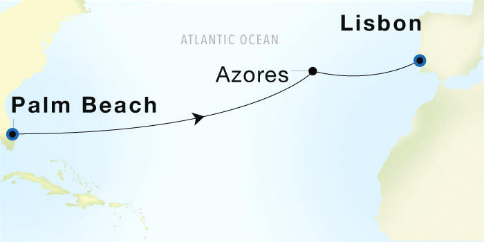 Palm Beach to Lisbon Luxury Cruise Itinerary Map
