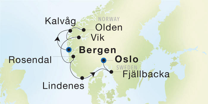 Bergen to Oslo Seadream Luxury Cruise Itinerary Map