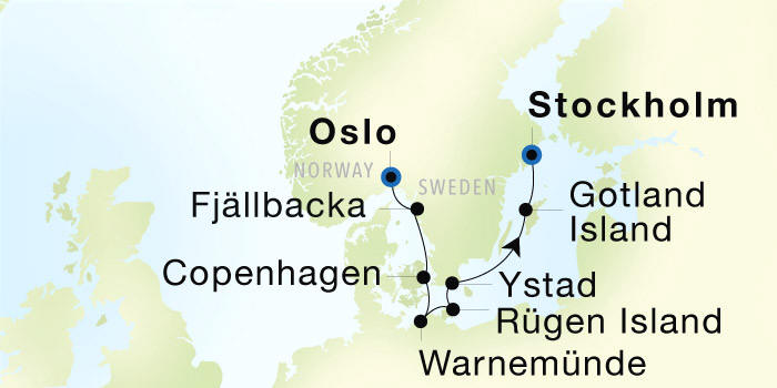 Oslo to Stockholm Seadream Luxury Cruise Itinerary Map