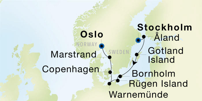 Stockholm to Oslo Seadream Luxury Cruise Itinerary Map
