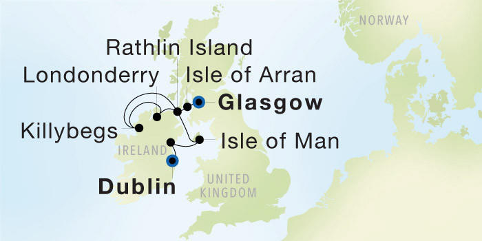 Glasgow (Troon) to Dublin Seadream Luxury Cruise Itinerary Map