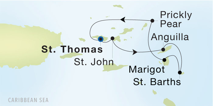 Charlotte Amalie, St. Thomas to Charlotte Amalie, St. Thomas Seadream Luxury Cruise Itinerary Map