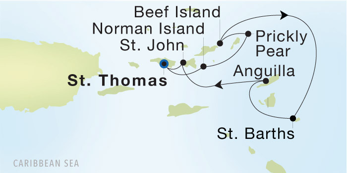 Charlotte Amalie, St. Thomas to Charlotte Amalie, St. Thomas Seadream Luxury Cruise Itinerary Map