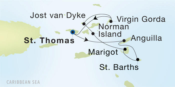 Charlotte Amalie, St. Thomas to Charlotte Amalie, St. Thomas Seadream Luxury Cruise Itinerary Map