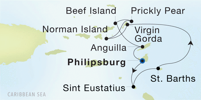 Philipsburg to Philipsburg Seadream Luxury Cruise Itinerary Map