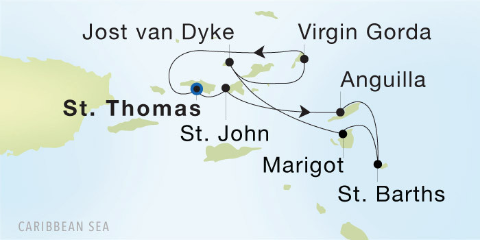 Charlotte Amalie, St. Thomas to Charlotte Amalie, St. Thomas Seadream Luxury Cruise Itinerary Map