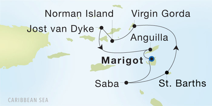 Marigot to Marigot Seadream Luxury Cruise Itinerary Map