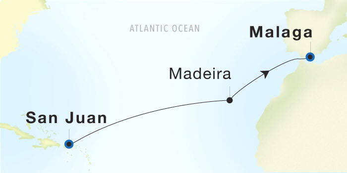 Seadream Cruises SeaDream 1 Itinerary 2028 San Juan to Malaga Luxury Cruise Itinerary Map