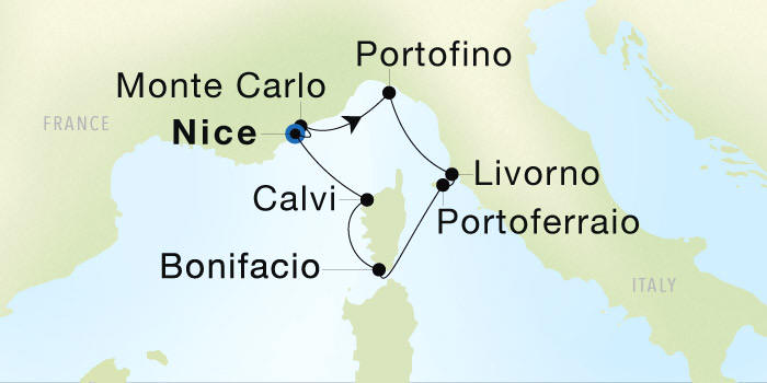Seadream Cruises SeaDream 1 Itinerary 2028 Nice to Nice Luxury Cruise Itinerary Map