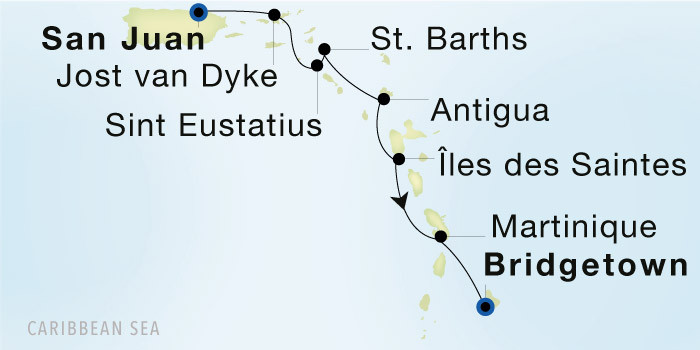 San Juan to Bridgetown, Barbados Luxury Cruise Itinerary Map