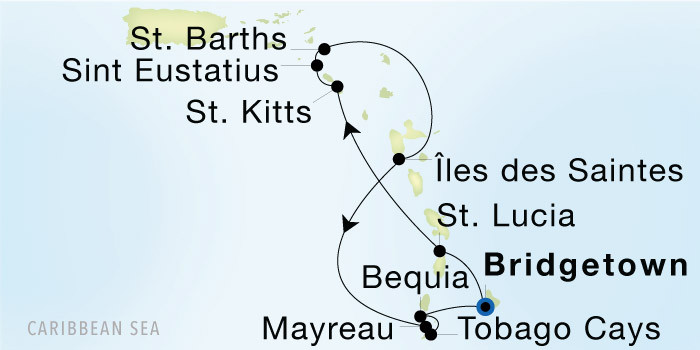 Bridgetown, Barbados to Bridgetown, Barbados Luxury Cruise Itinerary Map