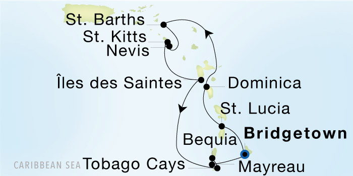 Bridgetown, Barbados to Bridgetown, Barbados Luxury Cruise Itinerary Map