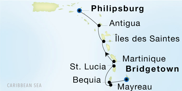 Bridgetown, Barbados to Philipsburg Luxury Cruise Itinerary Map