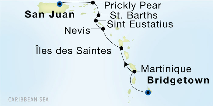 Bridgetown, Barbados to San Juan Luxury Cruise Itinerary Map