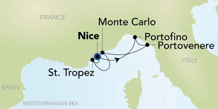 Nice to Nice Luxury Cruise Itinerary Map