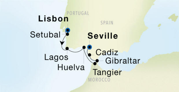 Lisbon to Seville Luxury Cruise Itinerary Map