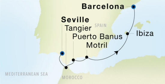 Seville to Barcelona Luxury Cruise Itinerary Map