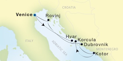 Seadream Yacht Club Cruises SeaDream I  Map Detail Venice, Italy to Venice, Italy July 8-15 2017 - 7 Days