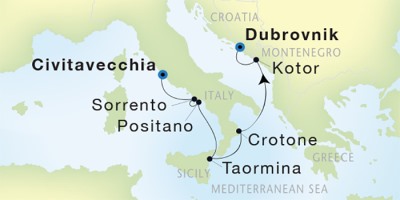 Seadream Yacht Club Cruises SeaDream I  Map Detail Civitavecchia, Italy to Dubrovnik, Croatia June 24 July 1 2017 - 7 Days