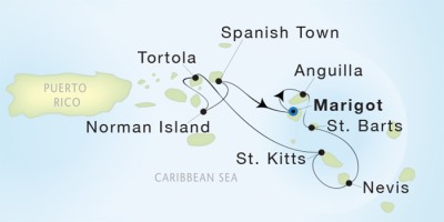Seadream Yacht Club Cruises SeaDream I  Map Detail Marigot, Saint Martin to Marigot, Saint Martin November 18-25 2017 - 7 Days
