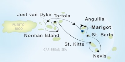 Seadream Yacht Club Cruises SeaDream I  Map Detail Marigot, Saint Martin to Marigot, Saint Martin November 25 December 2 2017 - 7 Days