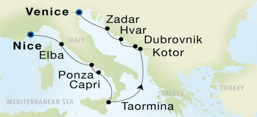 Nice to Venice Seadream Luxury Cruise Itinerary Map