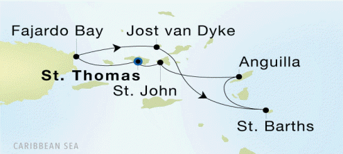 Charlotte Amalie, St. Thomas to Charlotte Amalie, St. Thomas Seadream Luxury Cruise Itinerary Map