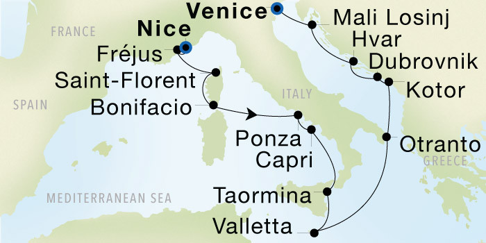 Nice to Venice Luxury Cruise Itinerary Map