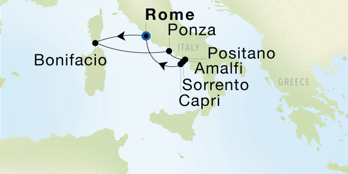 Rome (Civitavecchia) to Rome (Civitavecchia) SeaDream voyage 12631 itinerary map