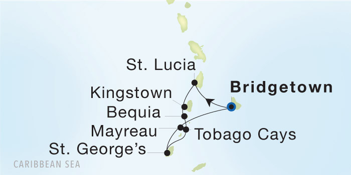 Bridgetown, Barbados to Bridgetown, Barbados SeaDream voyage 12641 itinerary map