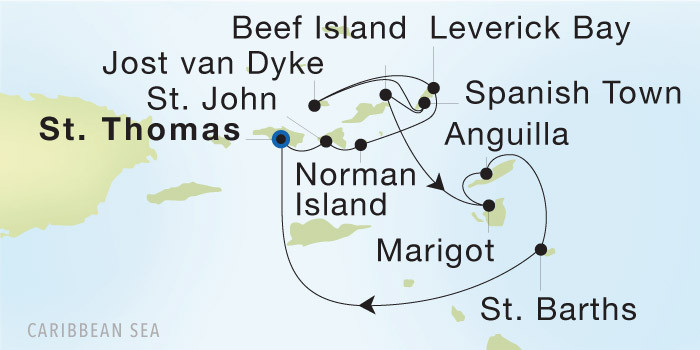 Charlotte Amalie, St. Thomas to Charlotte Amalie, St. Thomas SeaDream voyage 12645 itinerary map