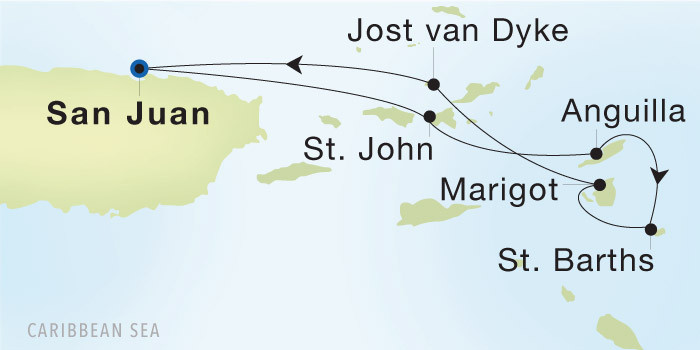 San Juan to San Juan SeaDream voyage 12702 itinerary map