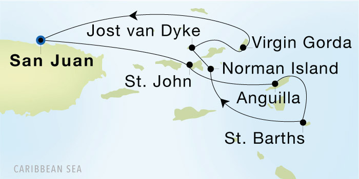 San Juan to San Juan SeaDream voyage 12703 itinerary map