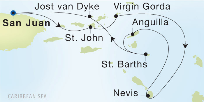 San Juan to San Juan SeaDream voyage 12705 itinerary map