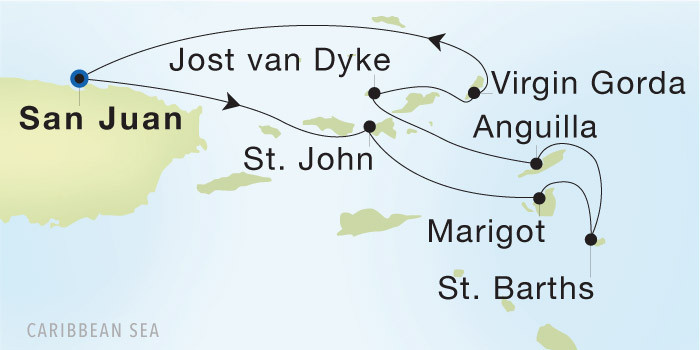 San Juan to San Juan SeaDream voyage 12706 itinerary map