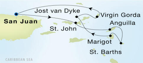 San Juan to San Juan Seadream Luxury Cruise Itinerary Map
