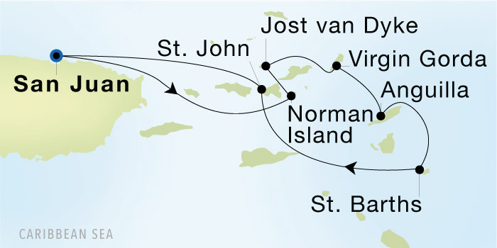 San Juan to San Juan SeaDream voyage 12709 itinerary map