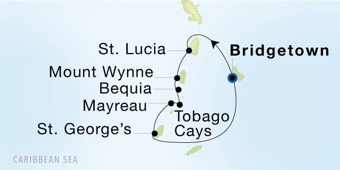 Bridgetown, Barbados to Bridgetown, Barbados SeaDream voyage 12711 itinerary map