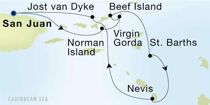 San Juan to San Juan SeaDream voyage 12713 itinerary map